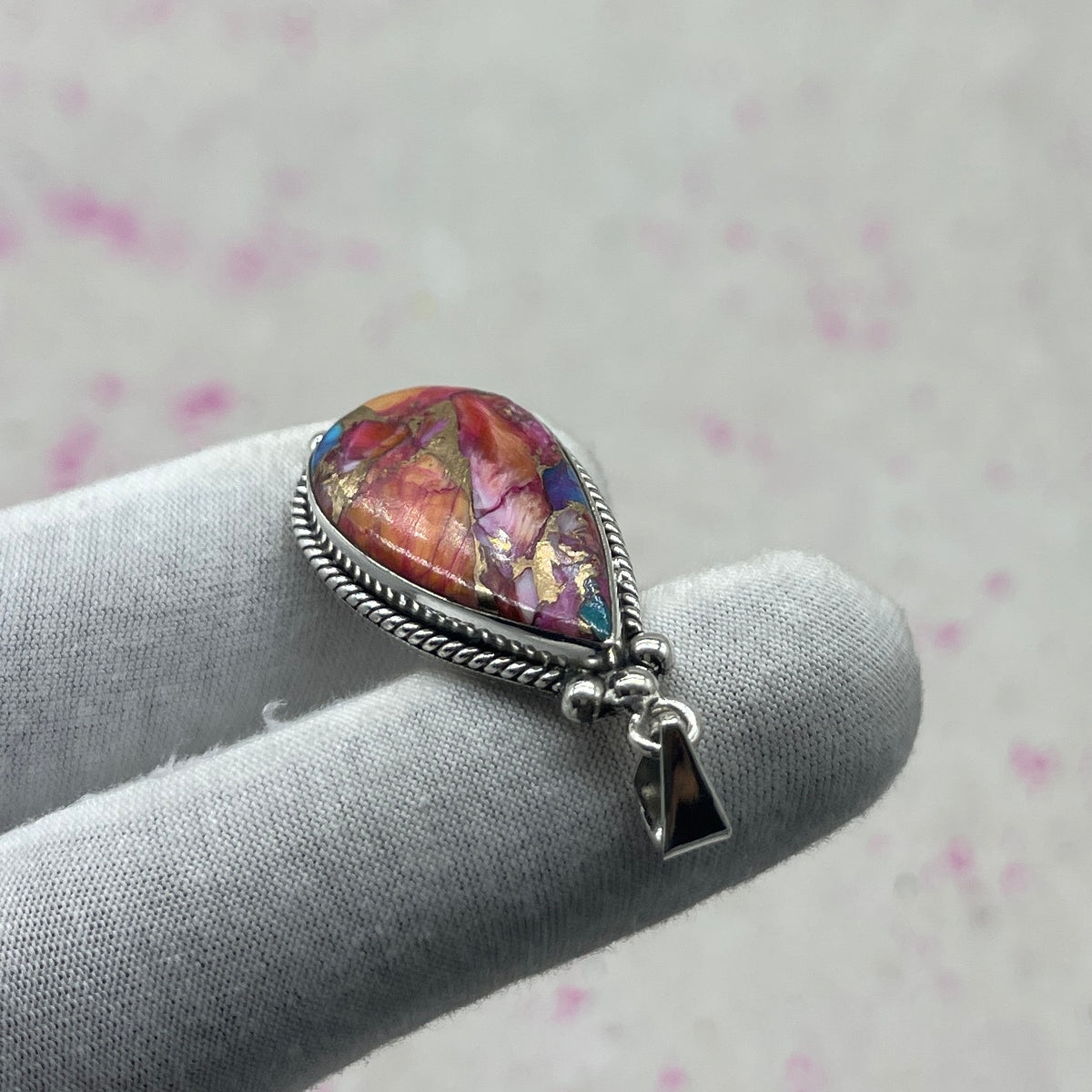 Spiny Oyster Turquoise 925 Sterling Silver Pendant – Handmade Boho Pendant