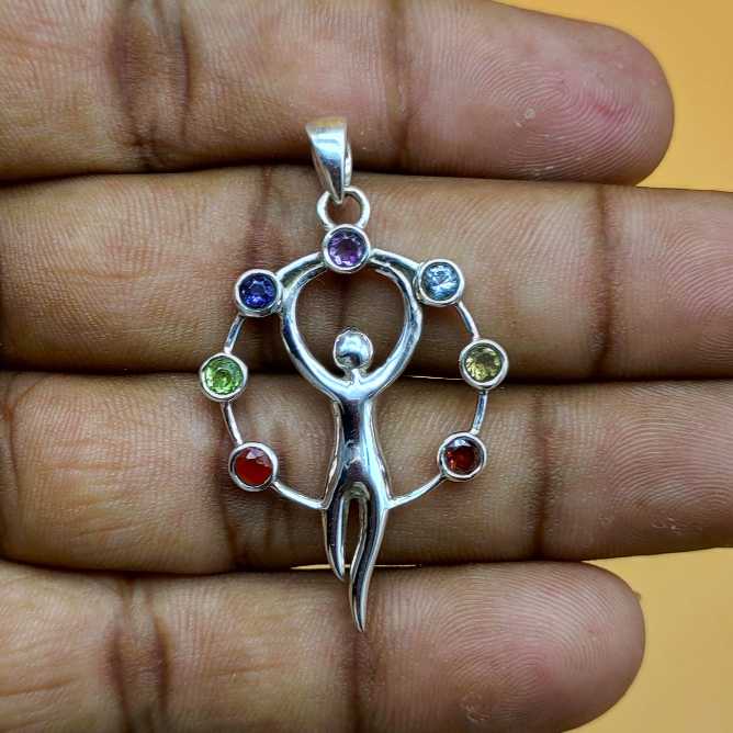 7 Chakra Angel 925 Silver Boho Necklace Designer Pendant