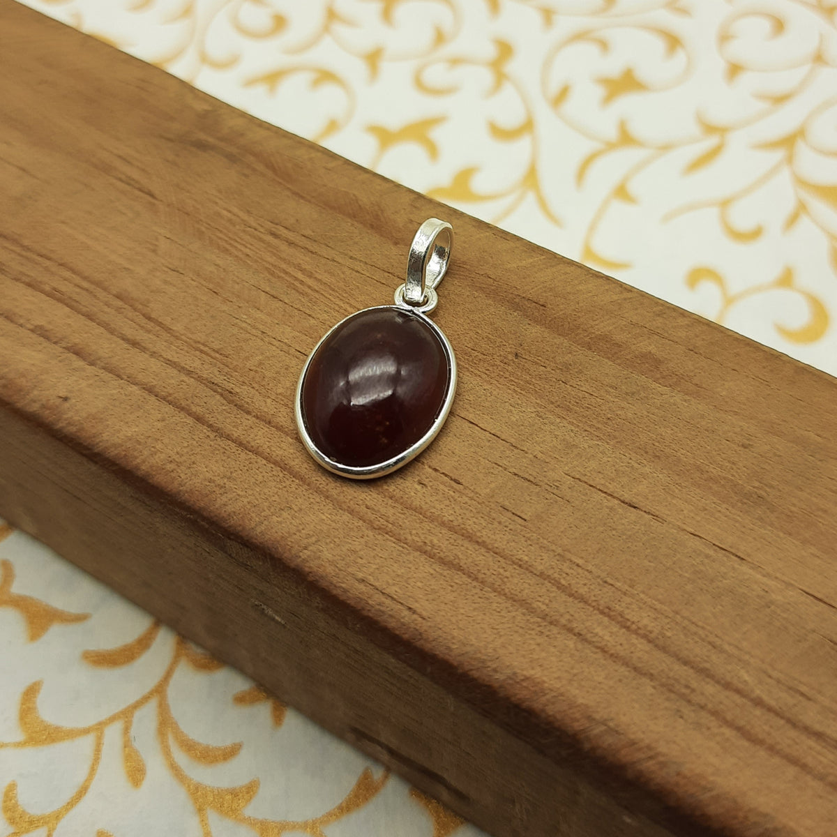 925 Sterling Silver Hessonite Garnet Pendant – Natural Gemstone Bezel Set | Vedic Astrology Rahu Stone