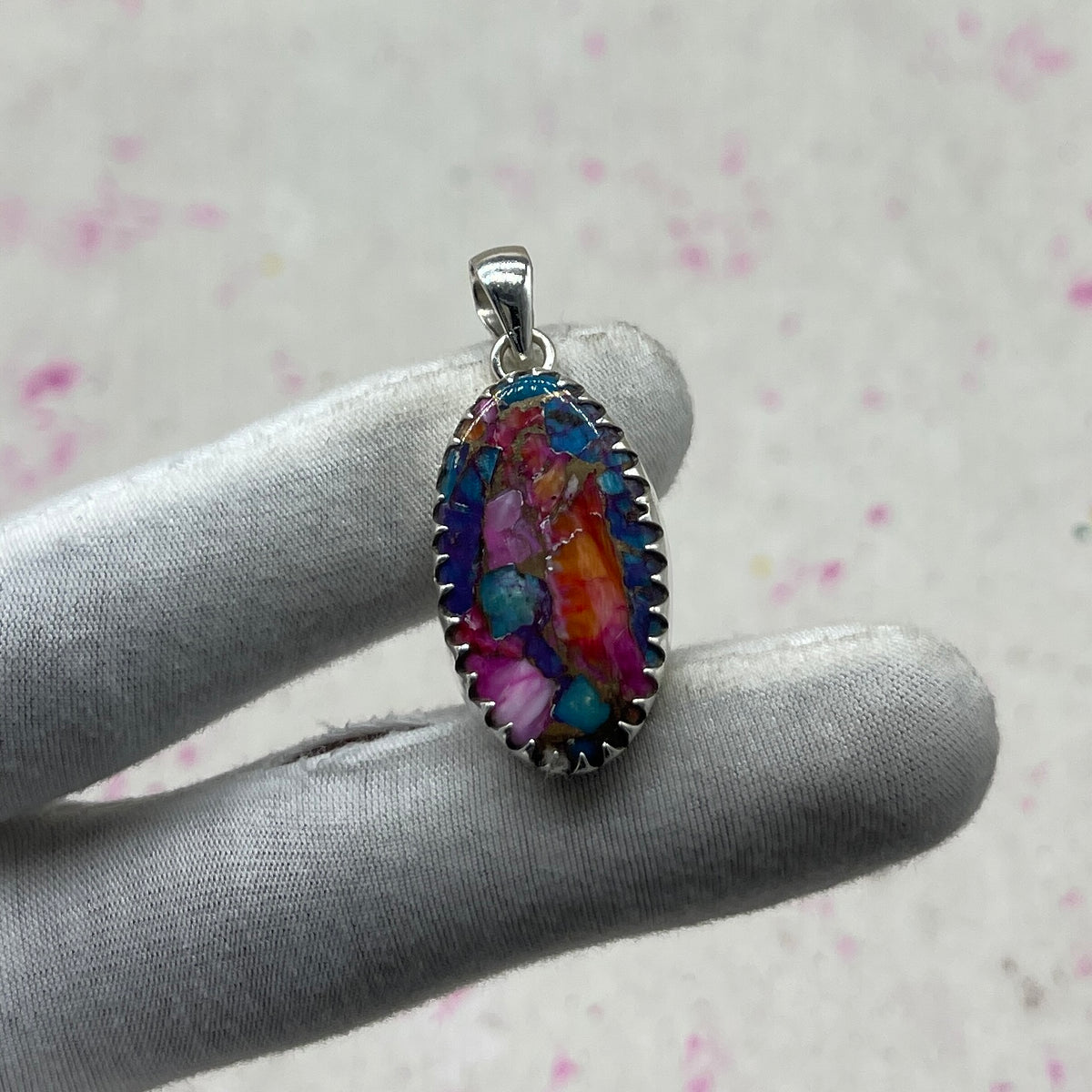 Spiny Oyster Turquoise 925 Sterling Silver Handmade Pendant | Native Artisan Boho Jewelry