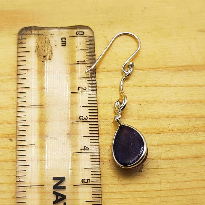 925 Sterling Silver Amethyst Cabochon Pear Shape Earring