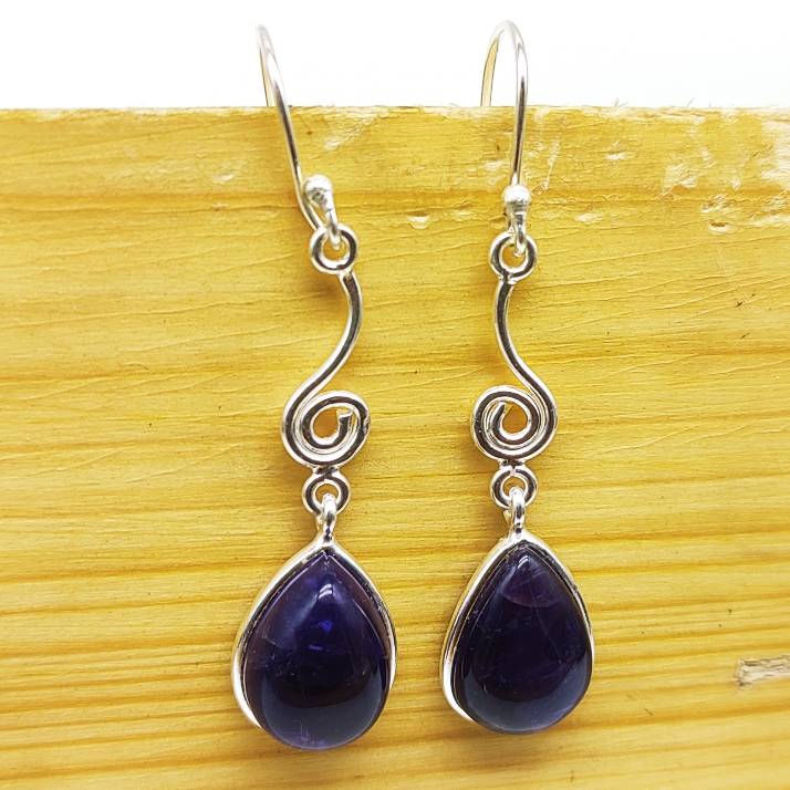925 Sterling Silver Amethyst Cabochon Pear Shape Earring