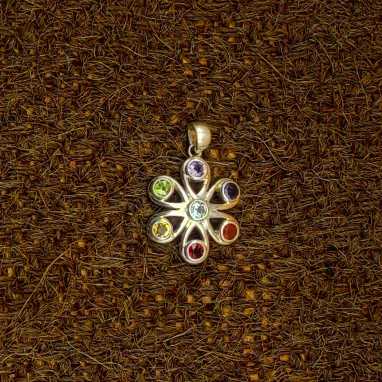 7 Chakra Flower Design 925 Silver Boho Necklace Handmade Pendant