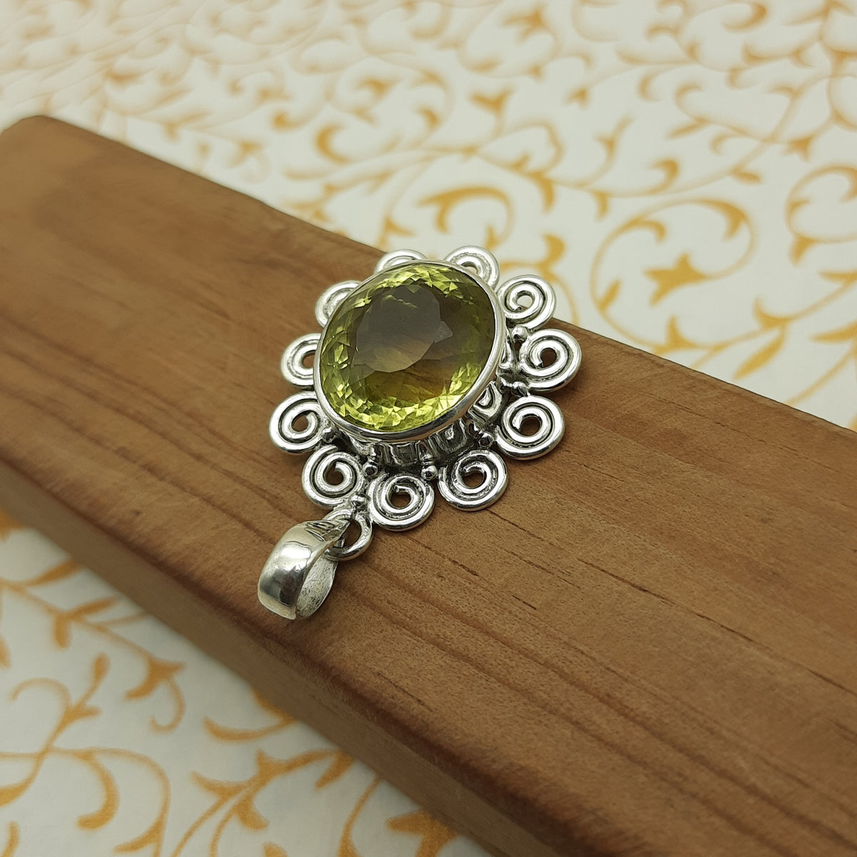 925 Sterling Silver Lemon Topaz Pendant – Natural Gemstone Nepali Handmade Jewelry