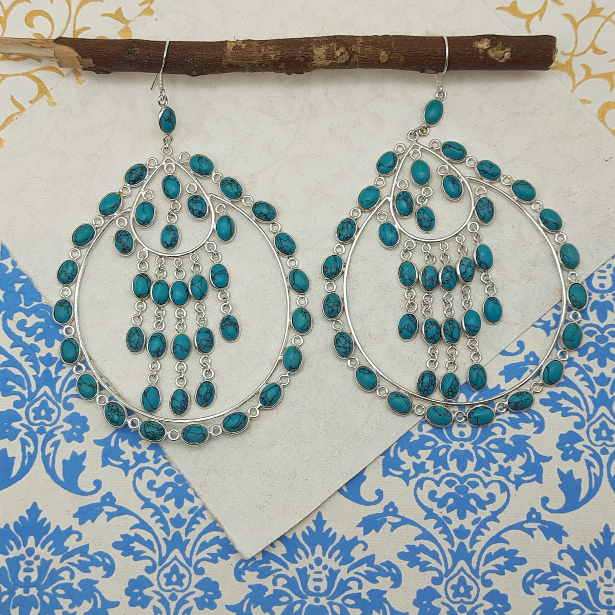 Turquoise Gemstone Oval Earrings – Minimal Handmade Silver Jewelry