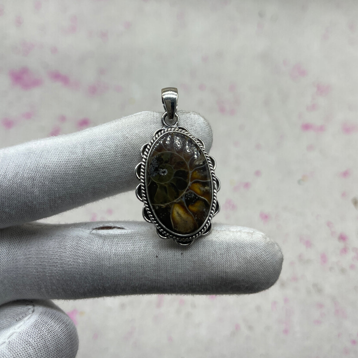 Ammonite Shell 925 Sterling Silver Handmade Pendant | Fossil Bohemian Statement Jewelry