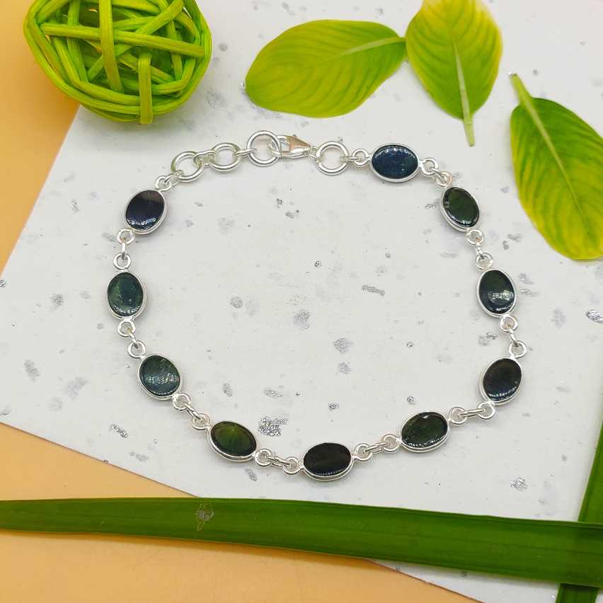 925 Silver Bezel Work Oval Black Onyx Gemstone Bracelet