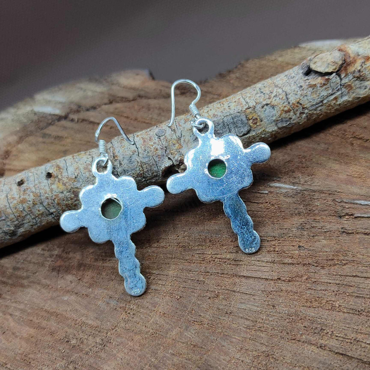 925 Sterling Silver Green Copper Earrings