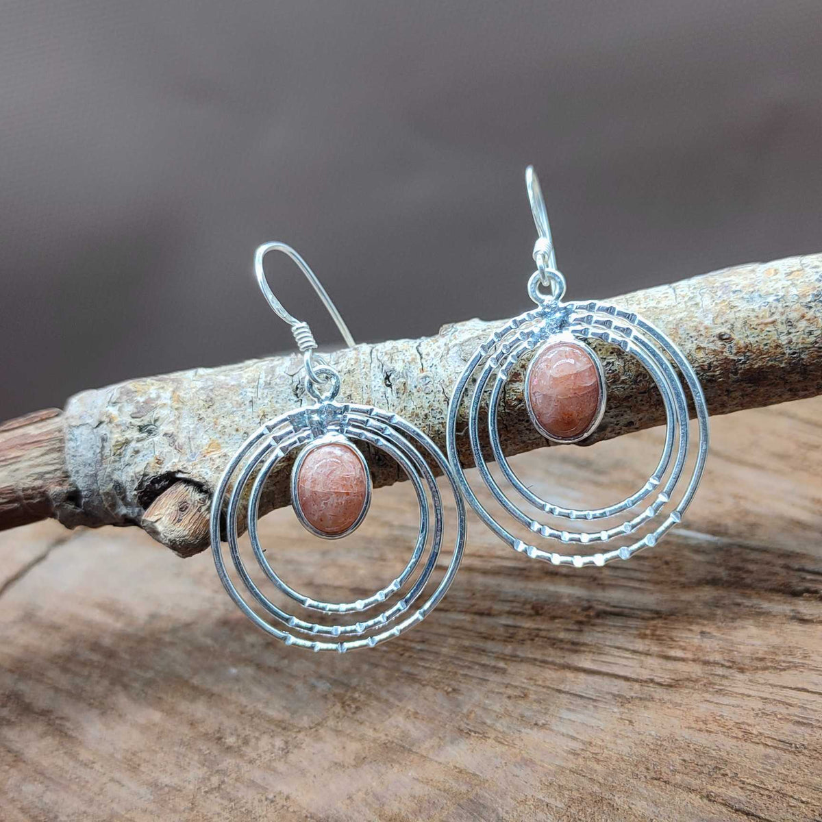 Sunstone Oval Shape Dangle Earring in 925 Sterling Silver