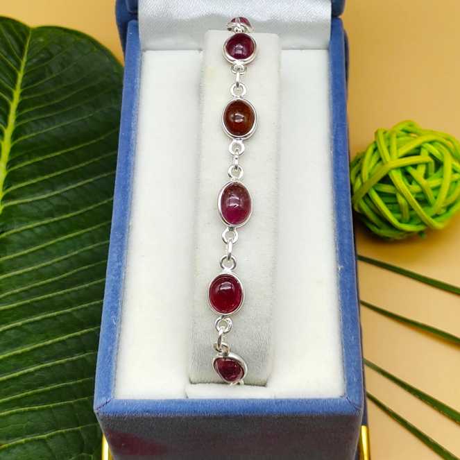 925 Sterling Silver Handmade Bezel Oval Tourmaline Bracelets