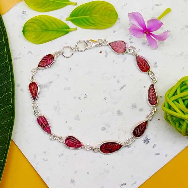 925 Silver Bezel Work Drop Garnet Gemstone Bracelet