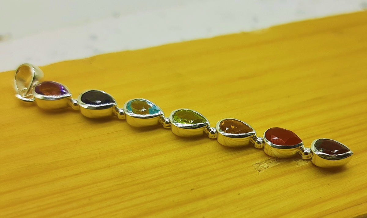7 Chakra Healing Spiritual Bezel 925 Silver Dainty Pendant