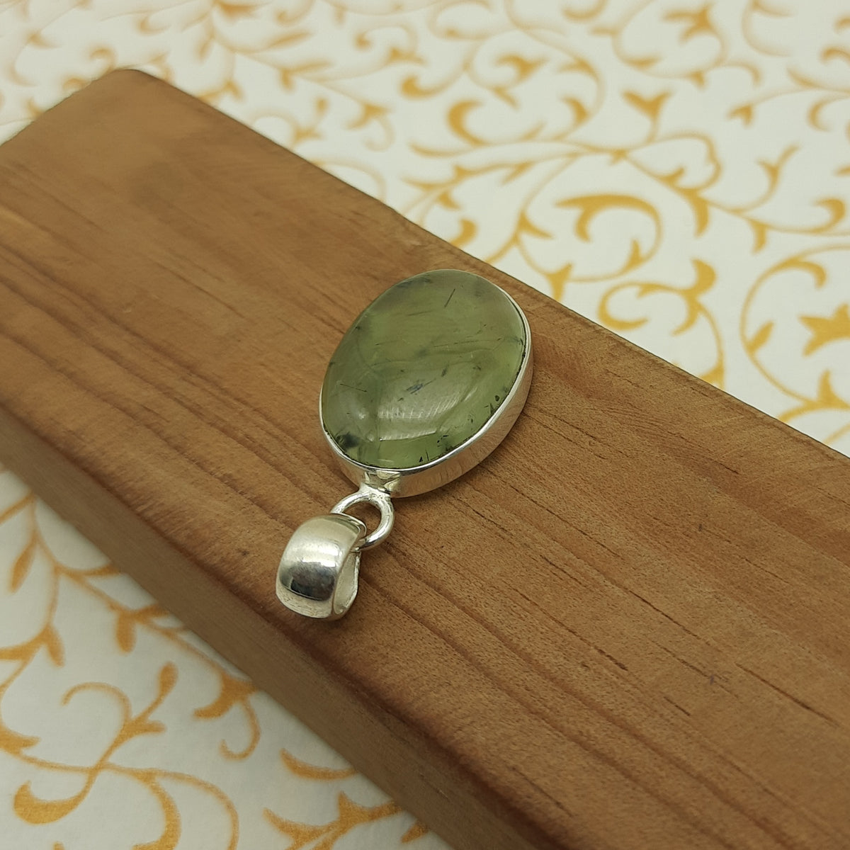 Soft Green Prehnite Pendant in 925 Sterling Silver – Minimal Boho Style