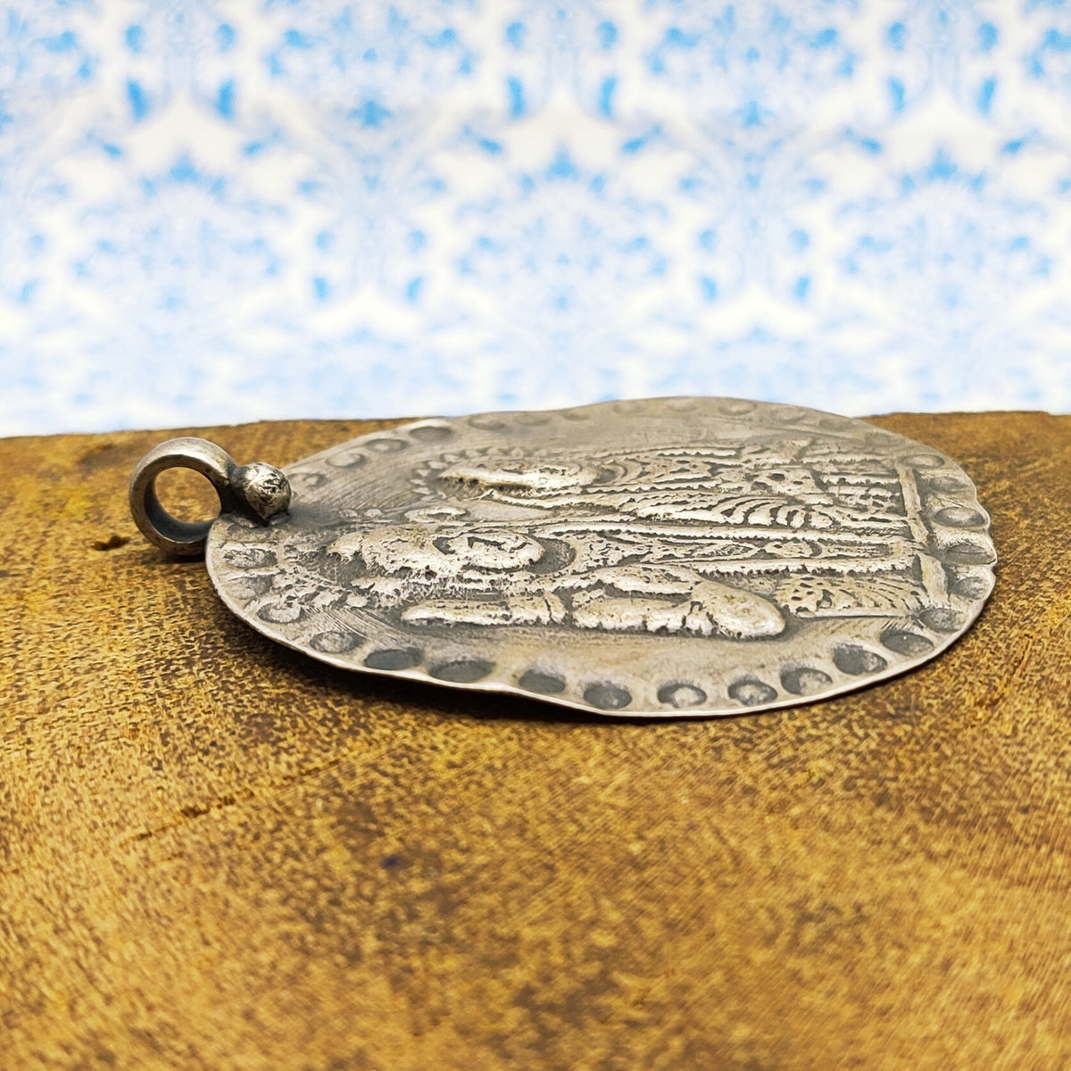 Tribal Shiv Parvati Vintage Solid Silver Pendant Antique Finish Handmade One of a Kind