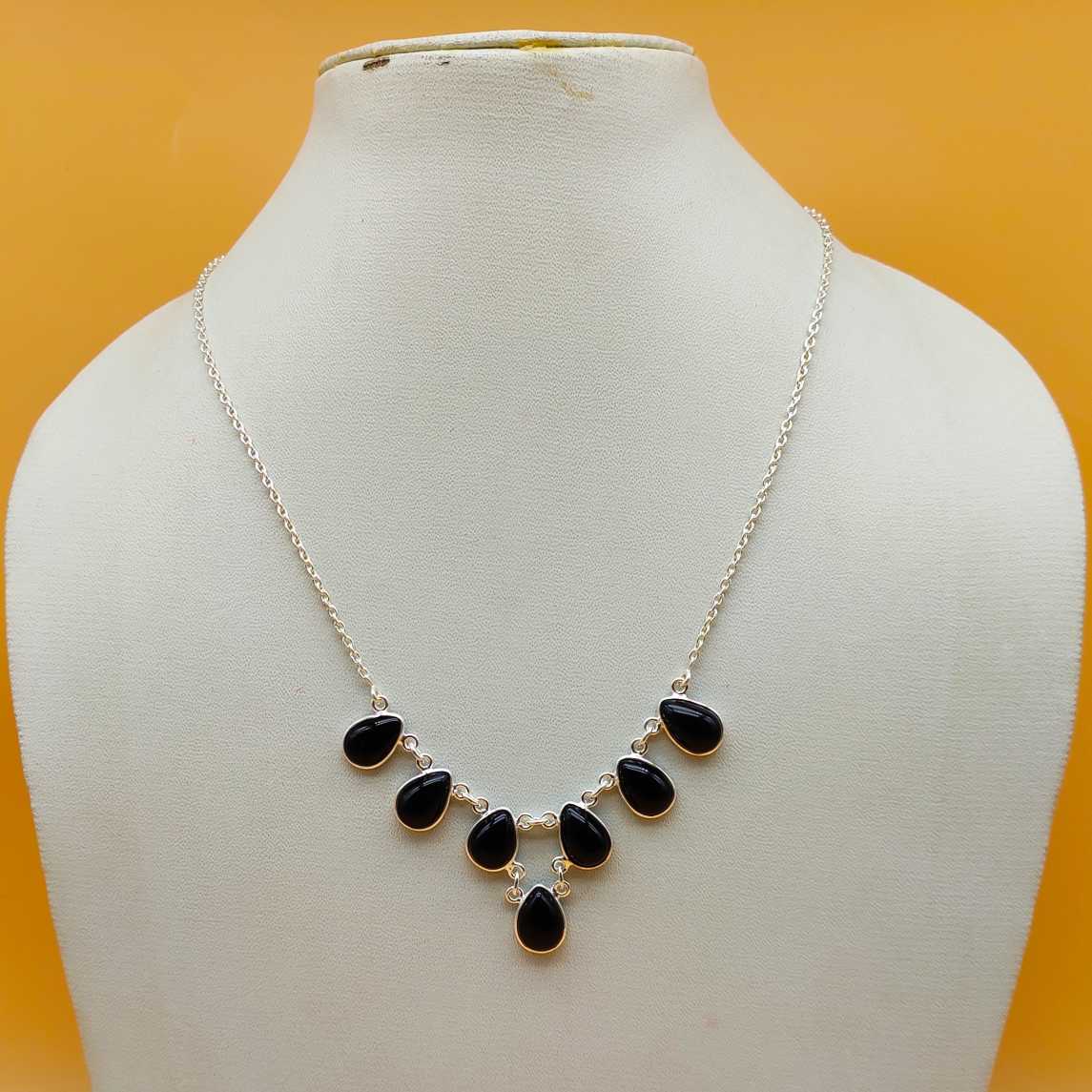 Black Onyx 925 Silver Party Wear Gemstone Necklace