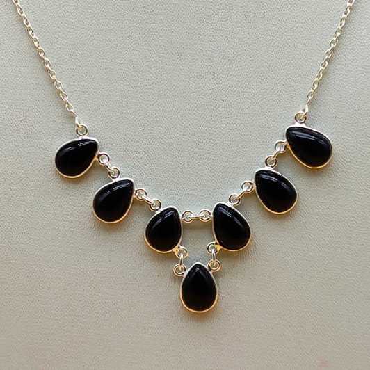 Black Onyx 925 Silver Party Wear Gemstone Necklace