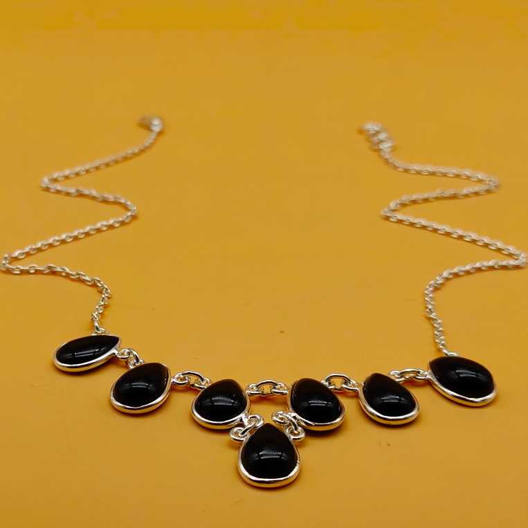 Black Onyx 925 Silver Party Wear Gemstone Necklace