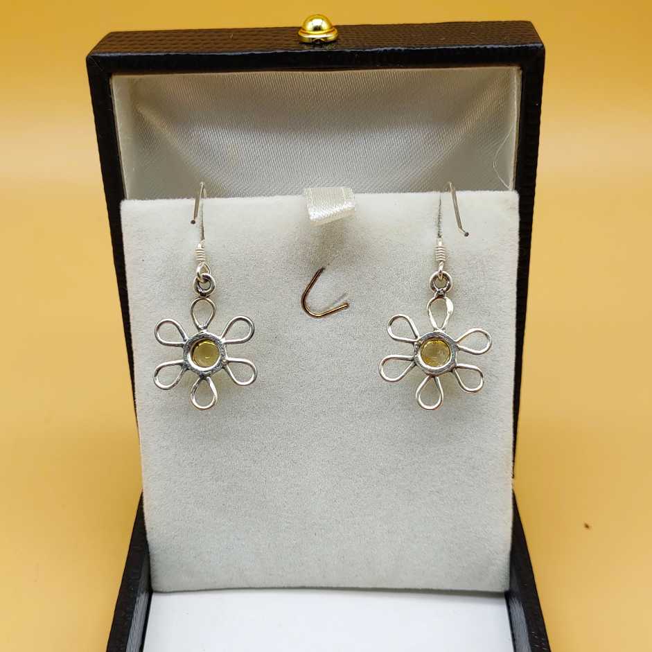 925 Sterling Silver Citrine Round Shape Earrings