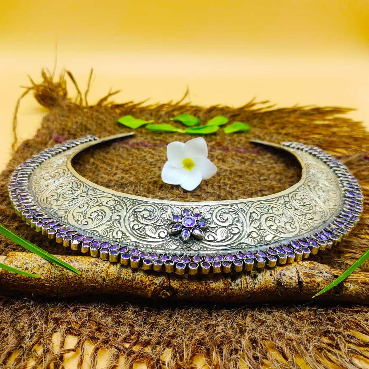 Tribal Hasli Amethyst 925 Silver Choker Rajasthani Necklace