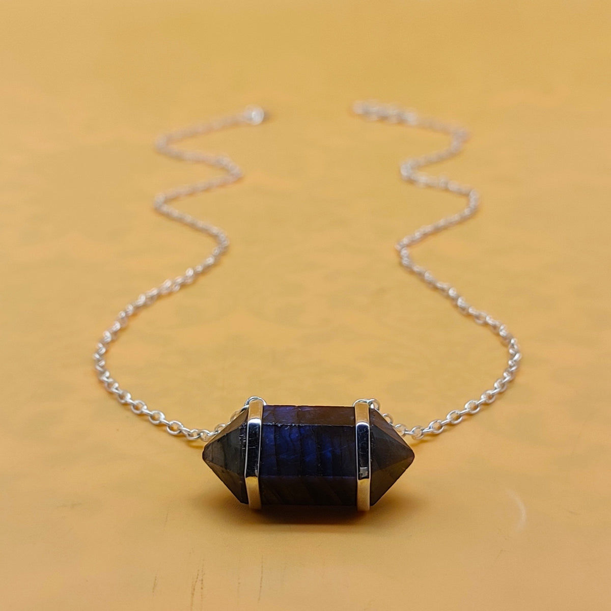 Labradorite Double Terminated 925 Silver Chain Pendant