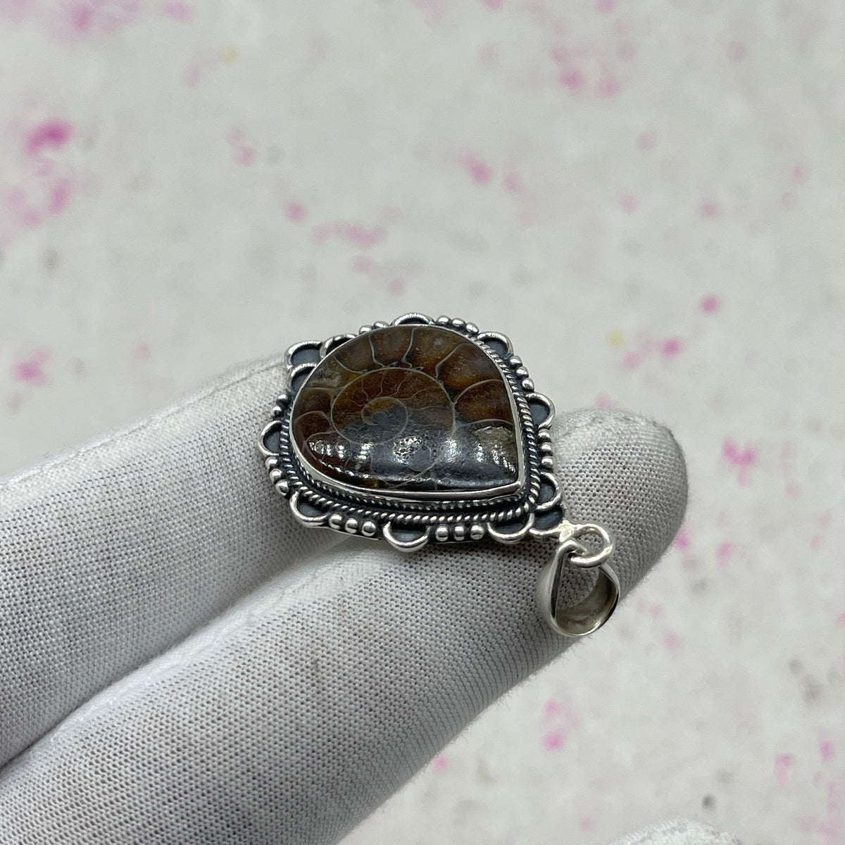 Ammonite Shell 925 Sterling Silver Pendant – Unique Artisan Fossil Pendant