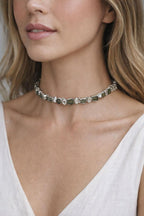 925 Sterling Silver Moldavite & Herkimer Diamond Choker Necklace – Raw Gemstone Jewelry