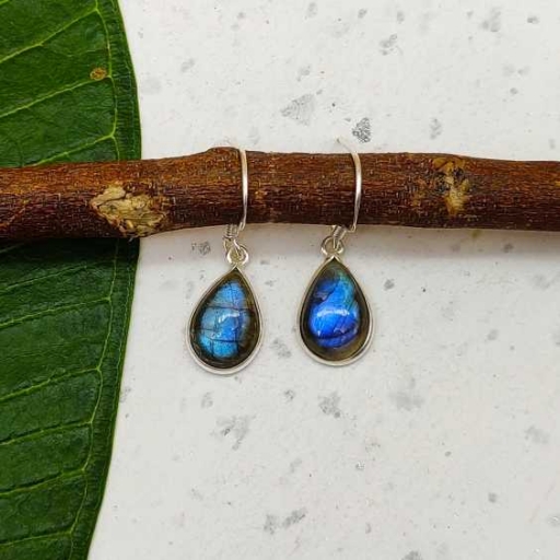 Drop Shape Dainty Labradorite Gemstone Handmade 925 Silver Earring