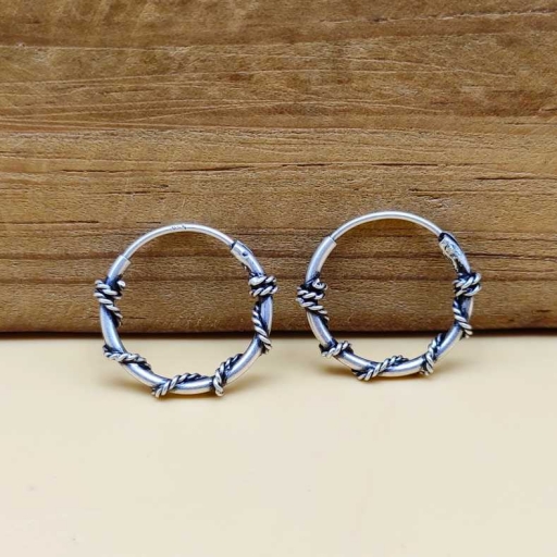 Wire Wrapped 925 Sterling Silver Handmade Bohemian Hoops