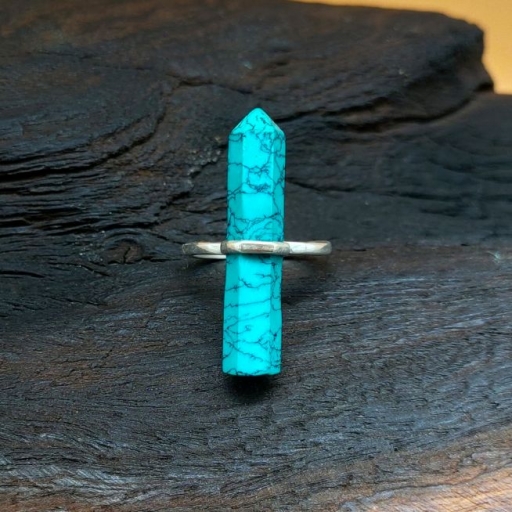 925 Sterling Silver Turquoise  Gemstone Pencil Shape Handmade Ring