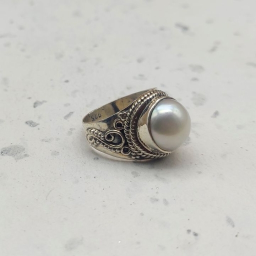 Cabochon Pearl Gemstone Handmade 925 Sterling Silver Bohemian Ring