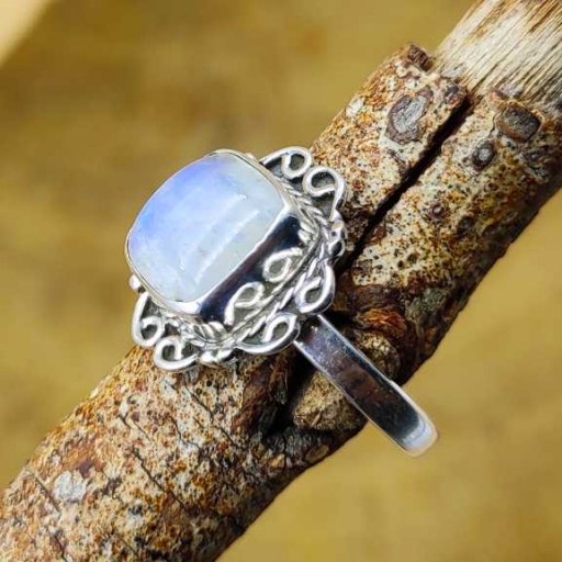 Natural Moonstone Designer White with Blue Flash 925 Sterling Silver Ring