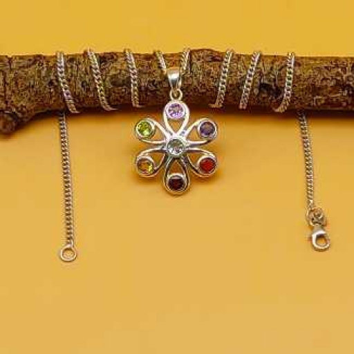 7 Chakra Gemstone Handmade Spiritual Sterling Silver 925 Bohemian Pendant