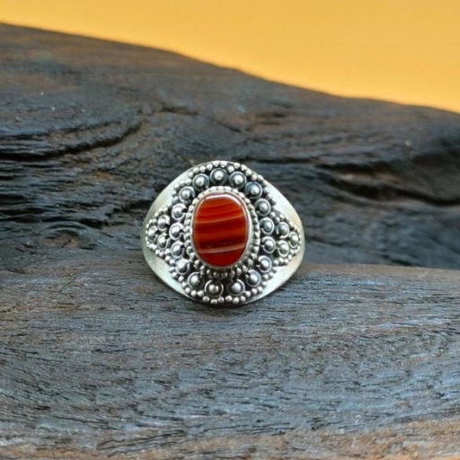 Carnelien Gemstone 925 Sterling Silver Handmade  Ring For Girls