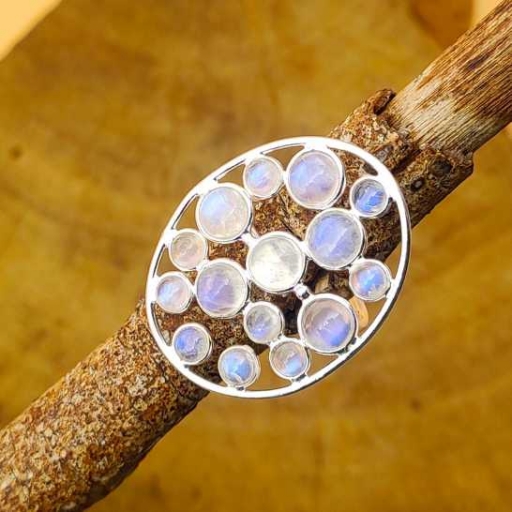 925 Sterling Silver Handmade Bohemian Party Wear Rainbow Moonstone Jumble Ring