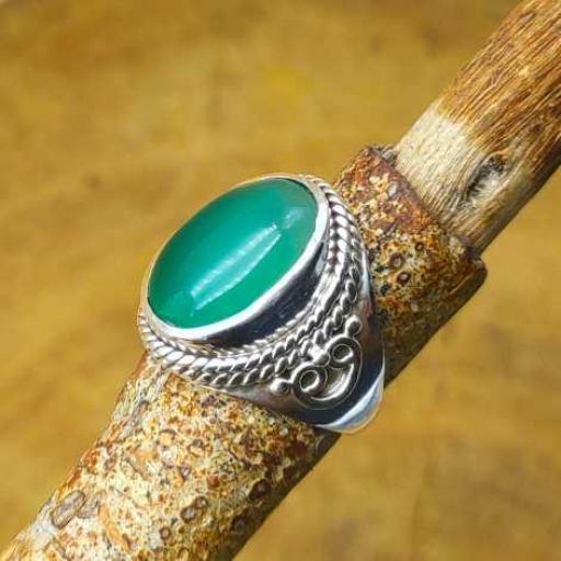 Cabochon Green Onyx Gemstone Handmade 925 Sterling Silver  Ring