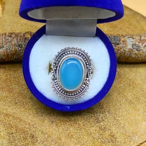 925 Sterling Silver Designer Chalcedony Gemstone Handicrafted Ring