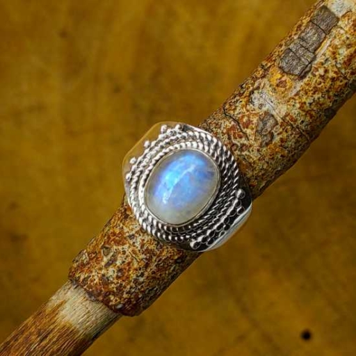 White with Blue Flash Moonstone Gemstone 925 Sterling Silver Ring