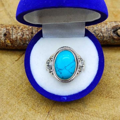 Cabochon Turquoise Gemstone 925 Sterling Silver Designer  Ring