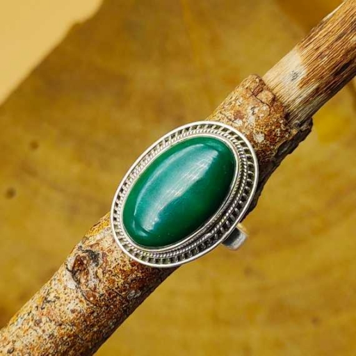 Cabochon Malachite Gemstone Bohemian 925 Silver Ring