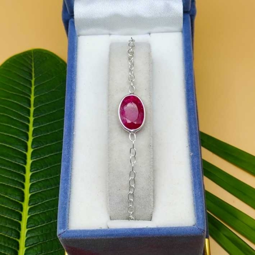 Faceted Dyed Ruby Gemstone 925 Sterling Silver Chain Bracelet