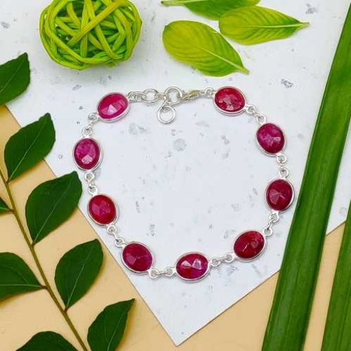 Oval Shape Faceted Dyed Ruby Gemstone Handmade Bohemian Necklace