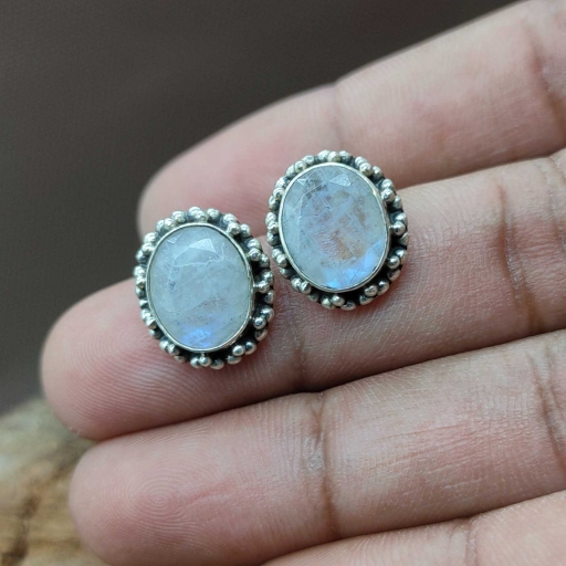 Faceted Top Quality Rainbow Moonstone Handmade 925 Sterling Silver Tops