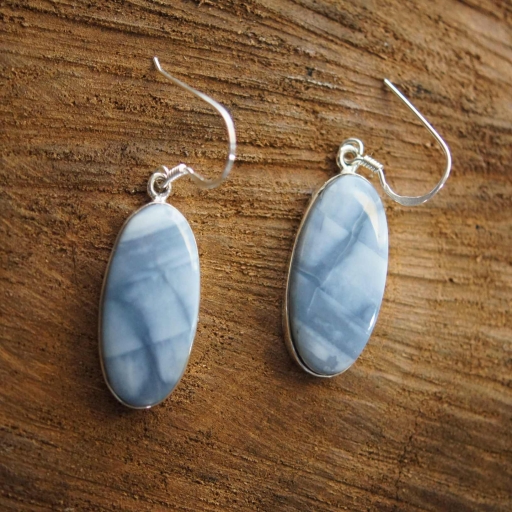 925 Sterling Silver Daily Wear Handmade Natural Blue Lace Agate Earring