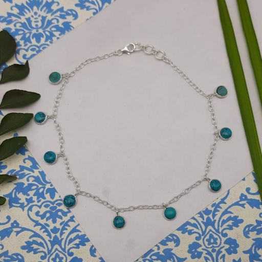 925 Sterling Silver Turquoise Gemstone  Designer Girlish Wear Bracelet