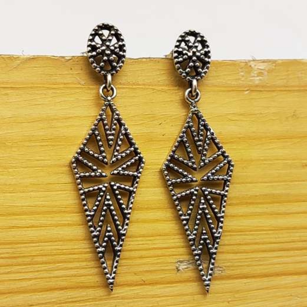 925 Sterling Silver Diamond Shape Handmade Stud Earring Jewelry