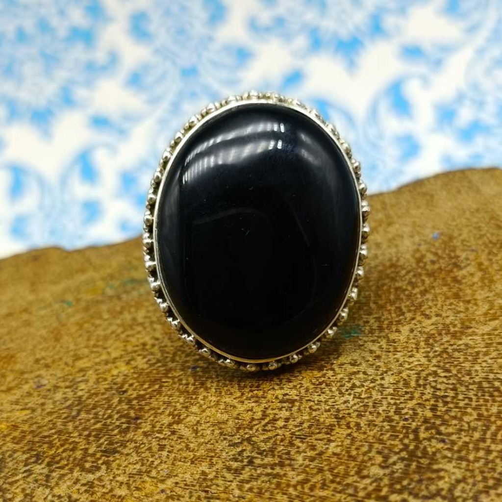 Black Onyx Oval Shape Gemstone 925 Sterling Silver Handmade Ring