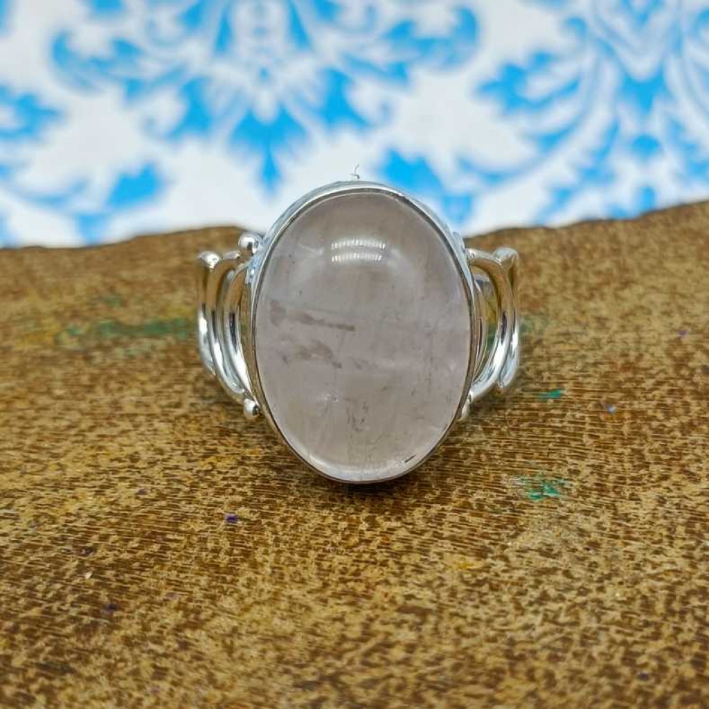 925 Sterling Silver Rose Quartz Gemstone Oval Shape Handmade Boho Ring