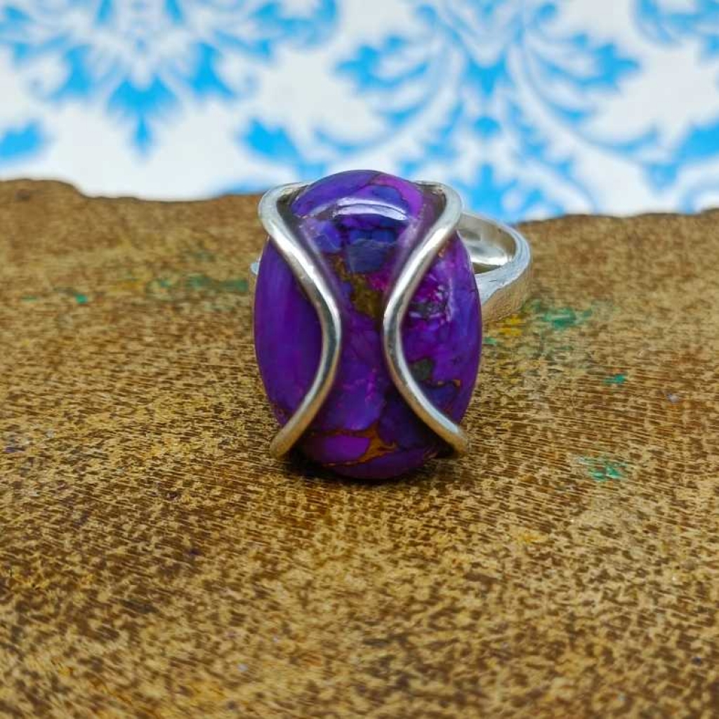 925 Sterling Silver Purple Copper Turquoise Gemstone Oval Shape Handmade Ring Jewelry