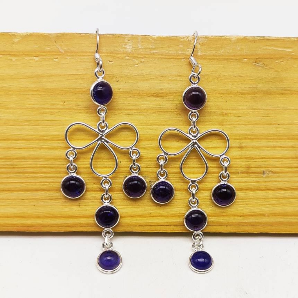 Natural Amethyst 925 Sterling Silver Round Shape Gemstone Earring