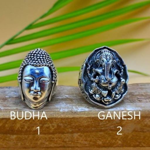 925 Sterling Vintage Oxidized Silver Bohemian Lord Budhha Face Ring